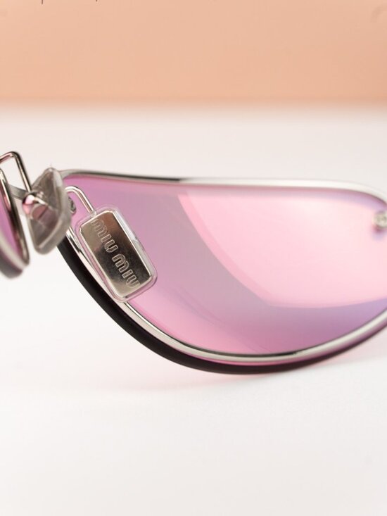 Miu Miu Women Sunglasses Silver Pink Wraparound MUA50S 1BC70J NEW AUTHENTIC main image 4
